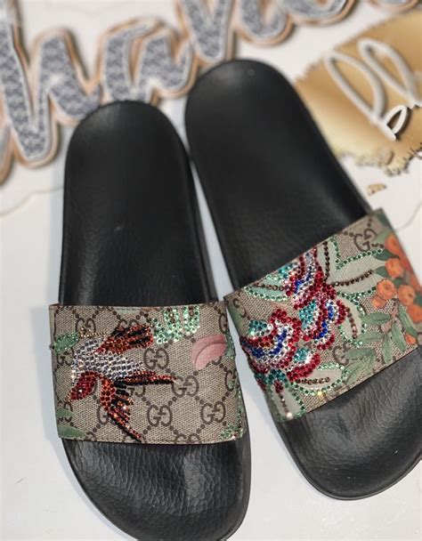 new gucci flip flops rhinestones|Gucci ladies slides.